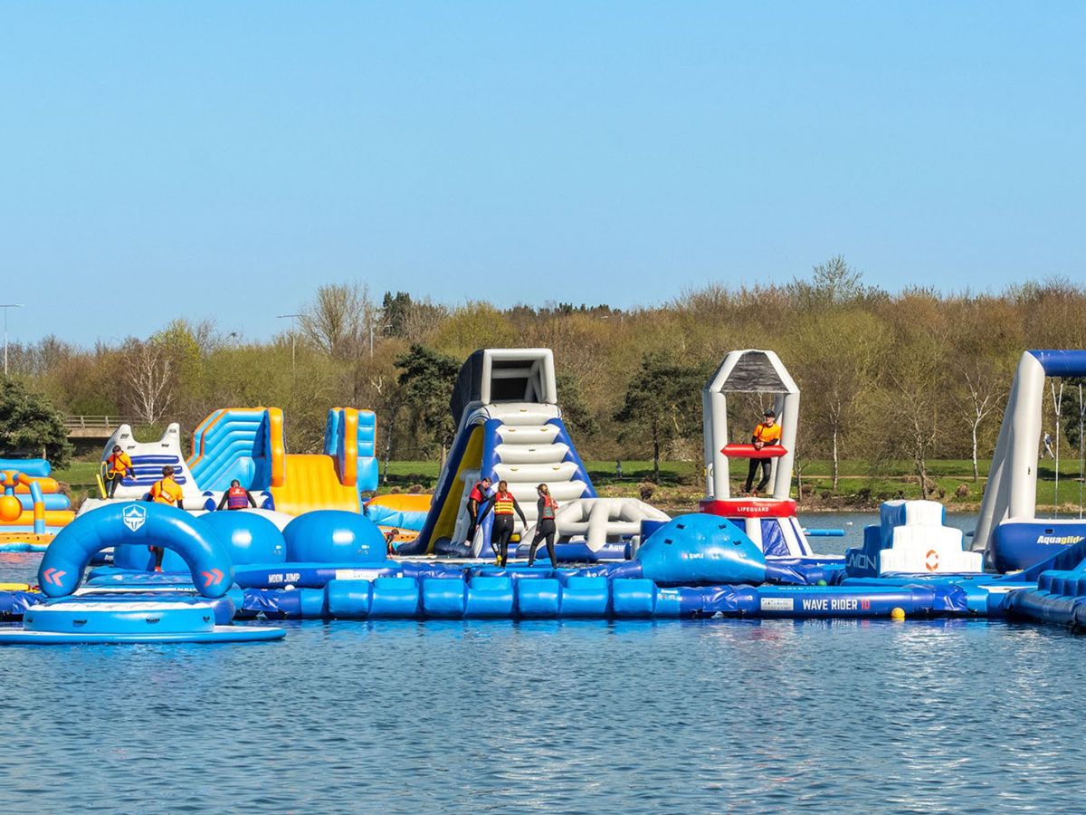 Inflatable obstacle course on Willen Lake