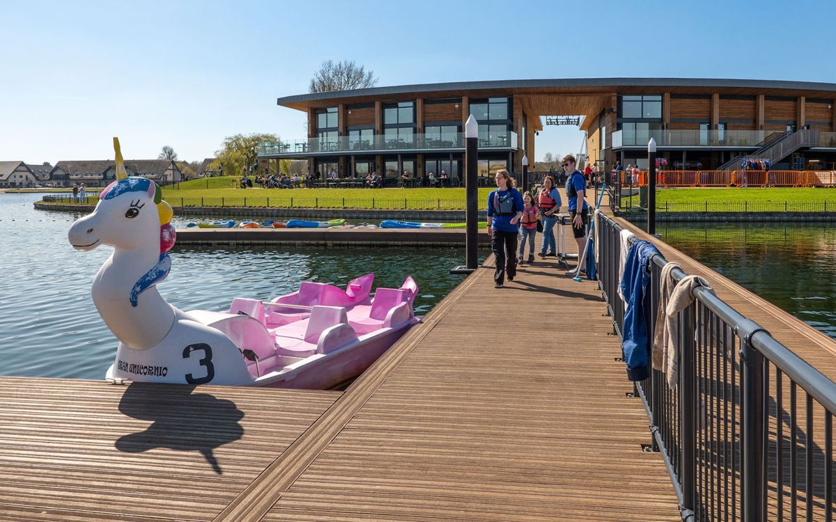 Unicorn Pedalo with Willen Lake Boat Hire Staff